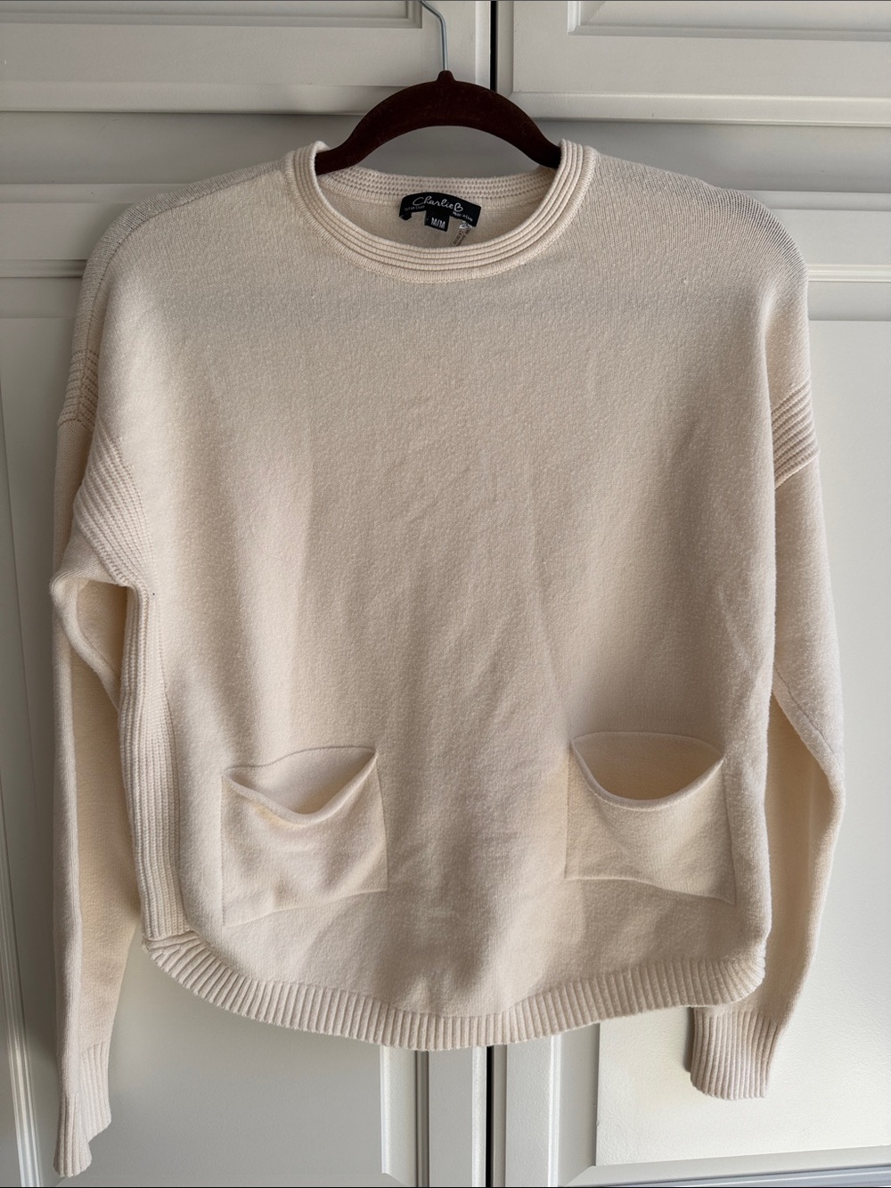 Charlies Cream Crewneck Pocket Sweater
